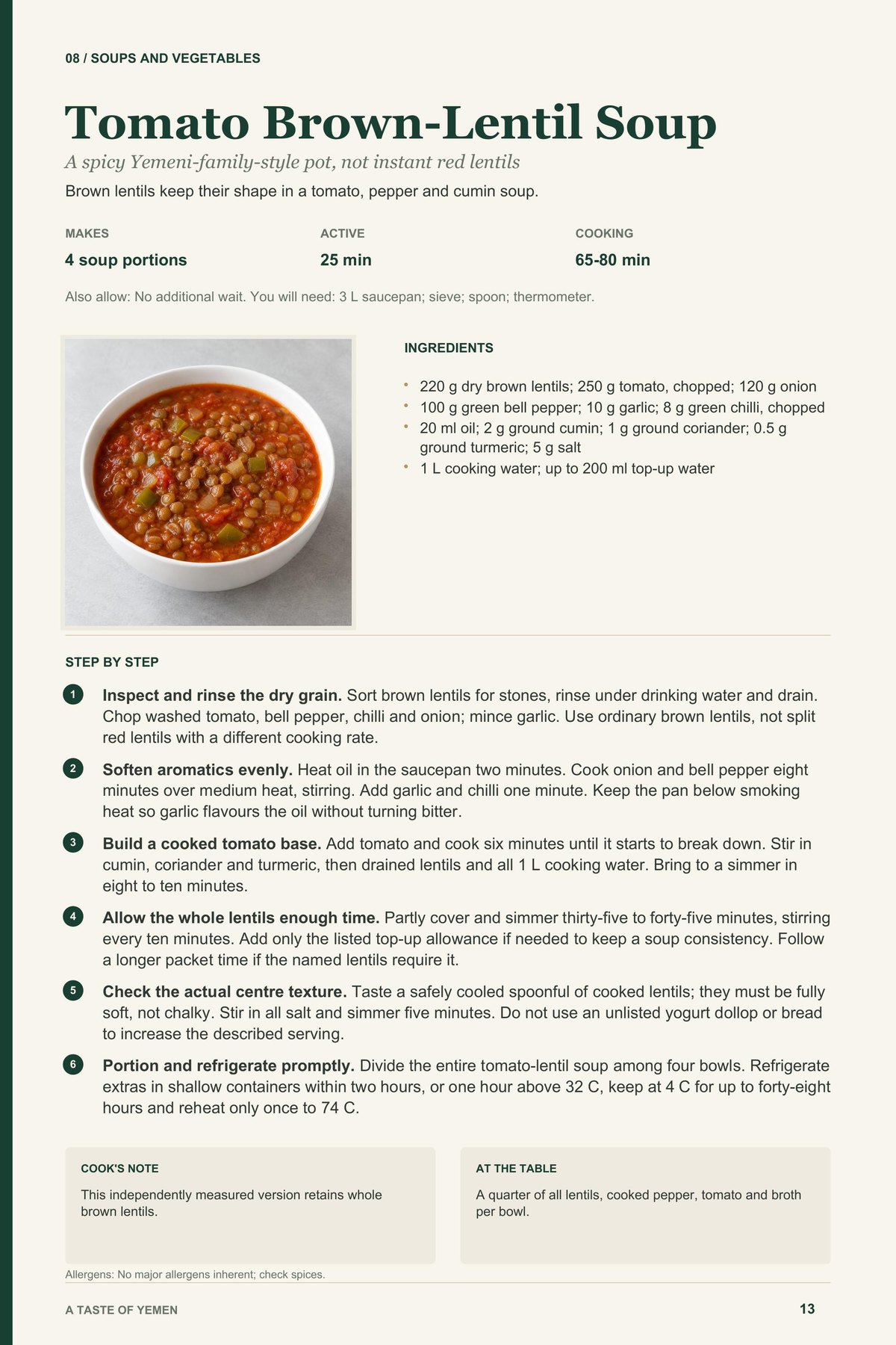Tomato Brown-Lentil Soup recipe page from A Taste of Yemen
